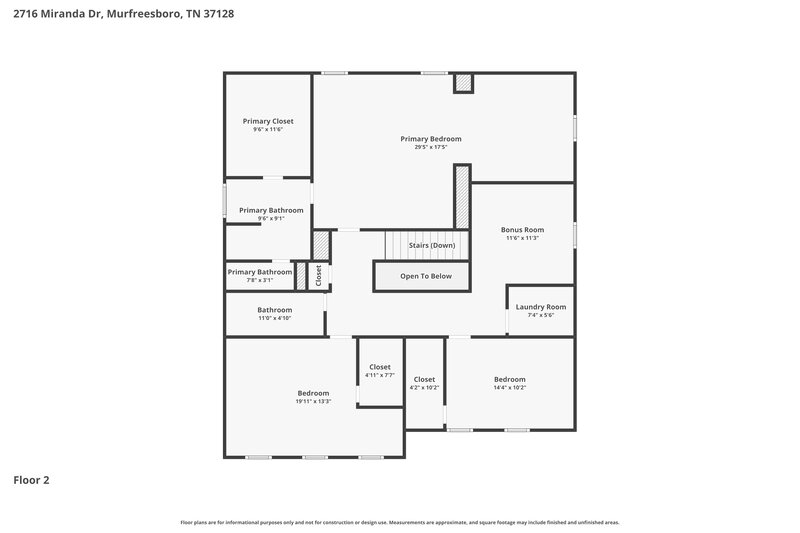 2,545/Mo, 2716 Miranda Dr Murfreesboro, TN 37128 Floor Plan View