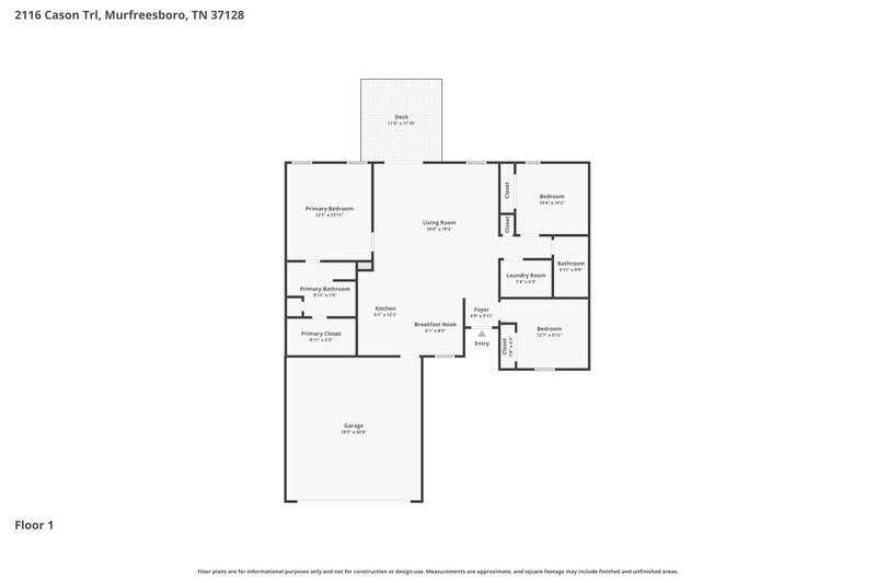2,000/Mo, 2116 Cason Trl Murfreesboro, TN 37128 Floor Plan View