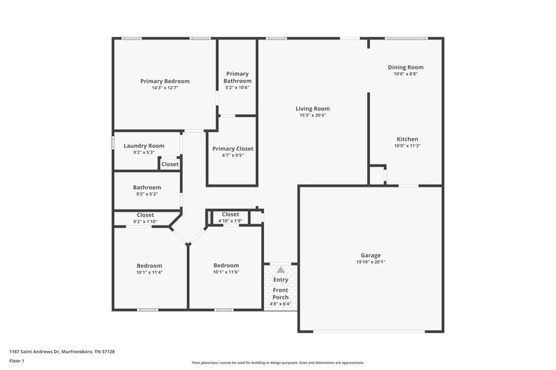 1,990/Mo, 1187 Saint Andrews Dr Murfreesboro, TN 37127 Floor Plan View