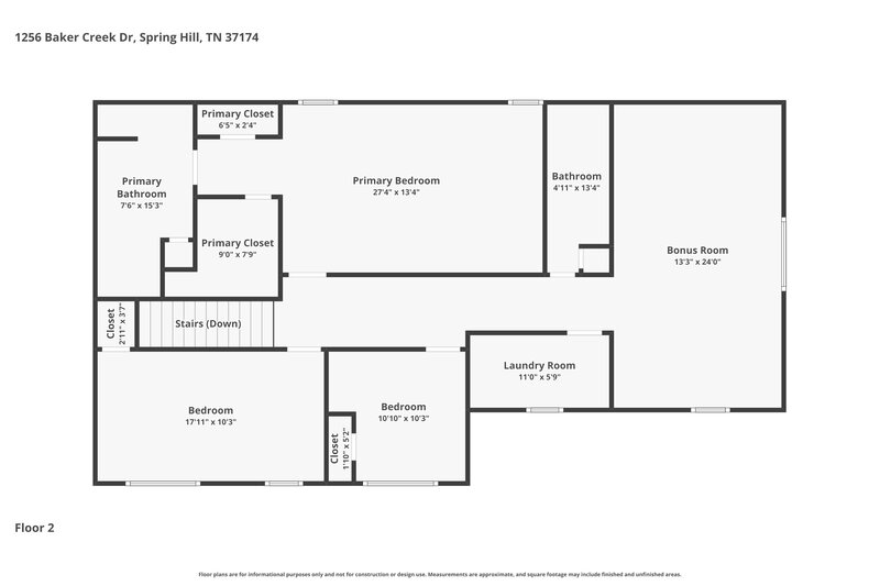 2,340/Mo, 1256 Baker Creek Dr Spring Hill, TN 37174 Floor Plan View 2