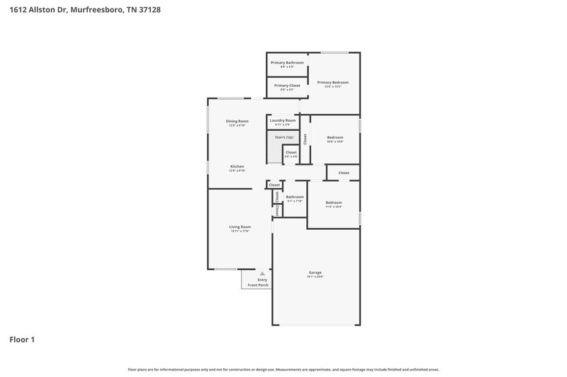 2,270/Mo, 1612 Allston Dr Murfreesboro, TN 37128 Floor Plan View