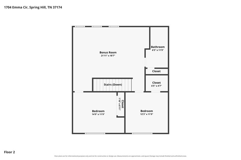 2,505/Mo, 1704 Emma Cir Spring Hill, TN 37174 Floor Plan View 2