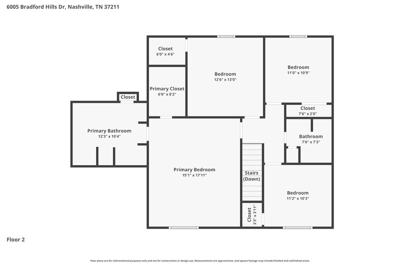 2,605/Mo, 6005 Bradford Hills Dr Nashville, TN 37211 Floor Plan View