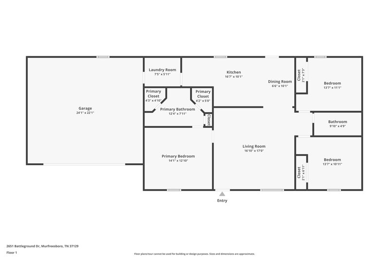 1,895/Mo, 2651 Battleground Dr Murfreesboro, TN 37128 Floor Plan View