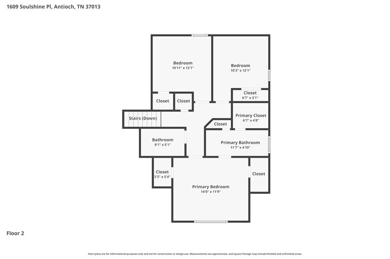 2,255/Mo, 1609 Soulshine Pl Antioch, TN 37013 Floor Plan View 2