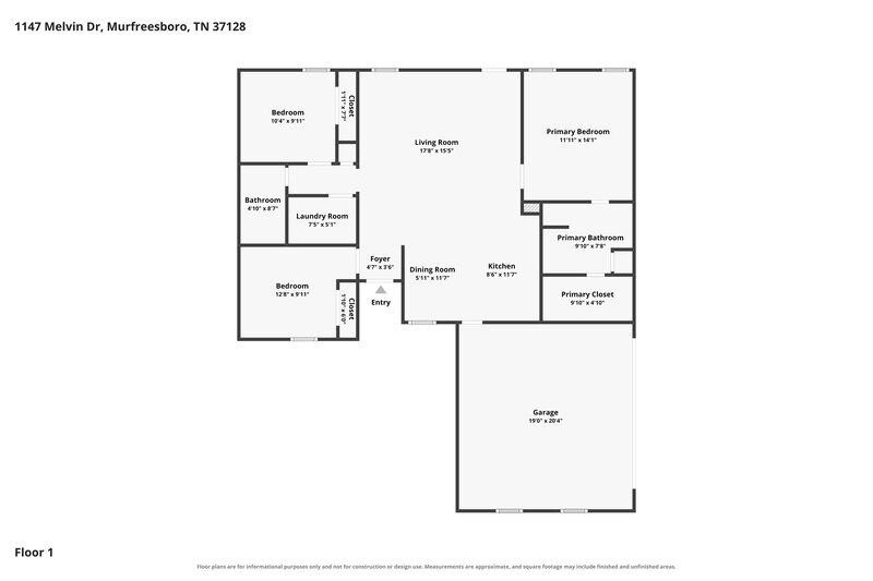 2,035/Mo, 1147 Melvin Dr Murfreesboro, TN 37128 Floor Plan View