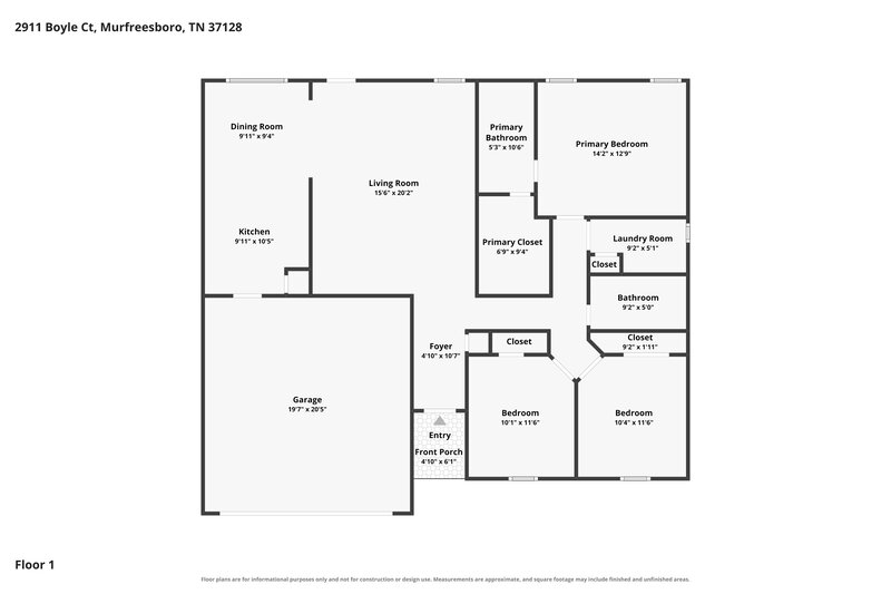 2,000/Mo, 2911 Boyle Ct Murfreesboro, TN 37128 Floor Plan View