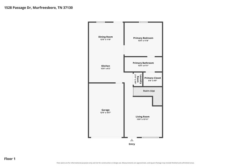 2,000/Mo, 1528 Passage Dr Murfreesboro, TN 37130 Floor Plan View