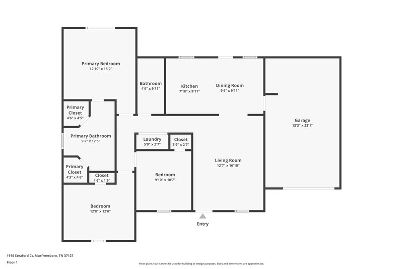 2,035/Mo, 1915 Steaford Ct Murfreesboro, TN 37127 Floor Plan View