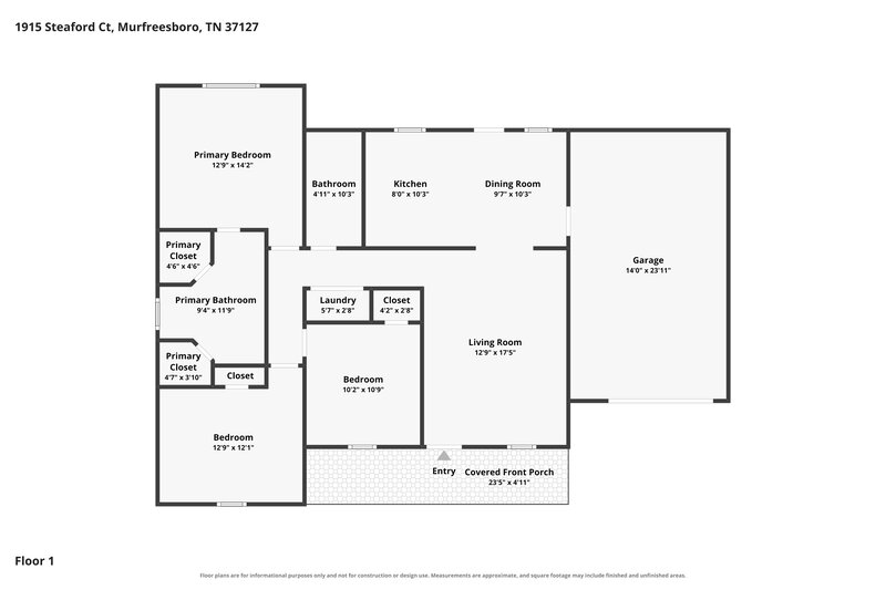 1,895/Mo, 1915 Steaford Ct Murfreesboro, TN 37127 Floor Plan View