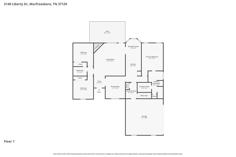 2,235/Mo, 2140 Liberty Dr Murfreesboro, TN 37129 Floor Plan View