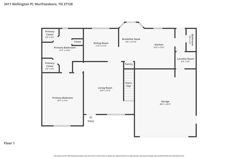 2,465/Mo, 3411 Wellington Pl Murfreesboro, TN 37128 Floor Plan View
