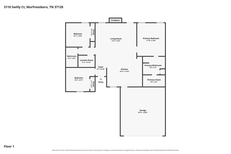 1,940/Mo, 3110 Swilly Ct Murfreesboro, TN 37128 Floor Plan View