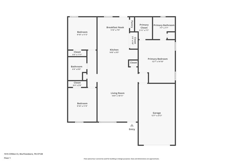 1,870/Mo, 1515 Clifdon Ct Murfreesboro, TN 37128 Floor Plan View