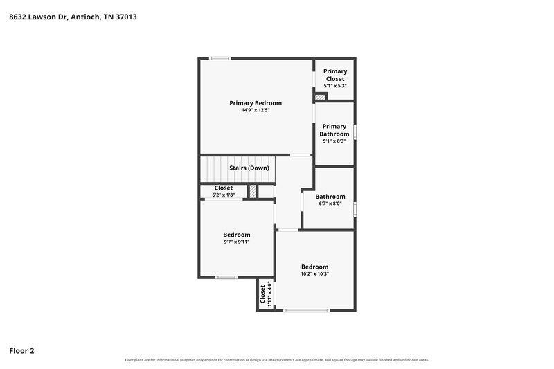 1,985/Mo, 8632 Lawson Dr Antioch, TN 37013 Floor Plan View 2
