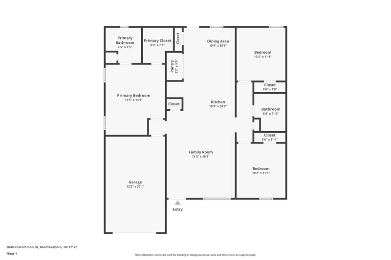 1,815/Mo, 3048 Roscommon Dr Murfreesboro, TN 37128 Floor Plan View