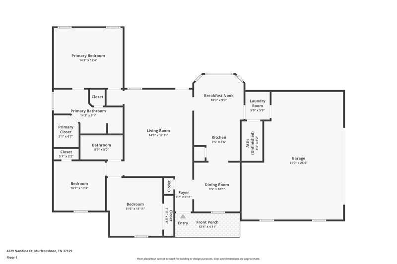 1,920/Mo, 4229 Nandina Ct Murfreesboro, TN 37129 Floor Plan View