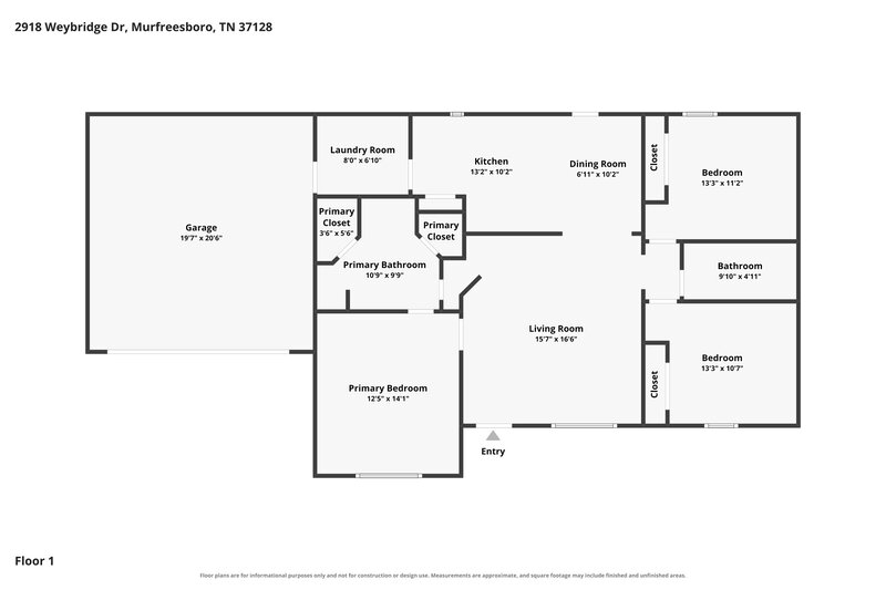 2,130/Mo, 2918 Weybridge Dr Murfreesboro, TN 37128 Floor Plan View