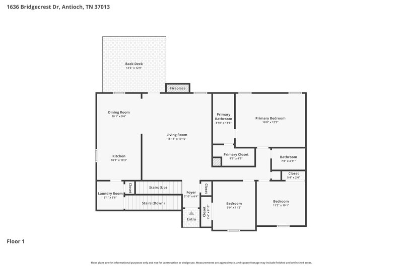 2,395/Mo, 1636 Bridgecrest Dr Antioch, TN 37013 Floor Plan View 2