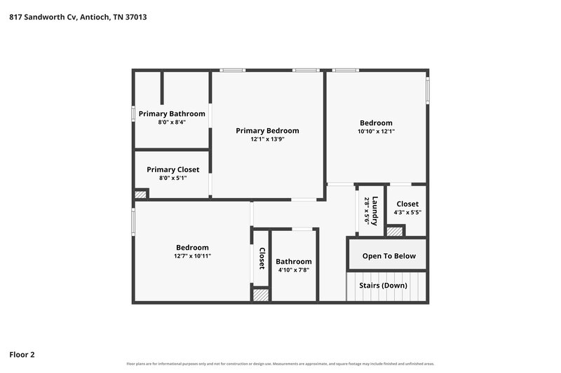 2,290/Mo, 817 Sandworth Cv Antioch, TN 37013 Floorplan View 2