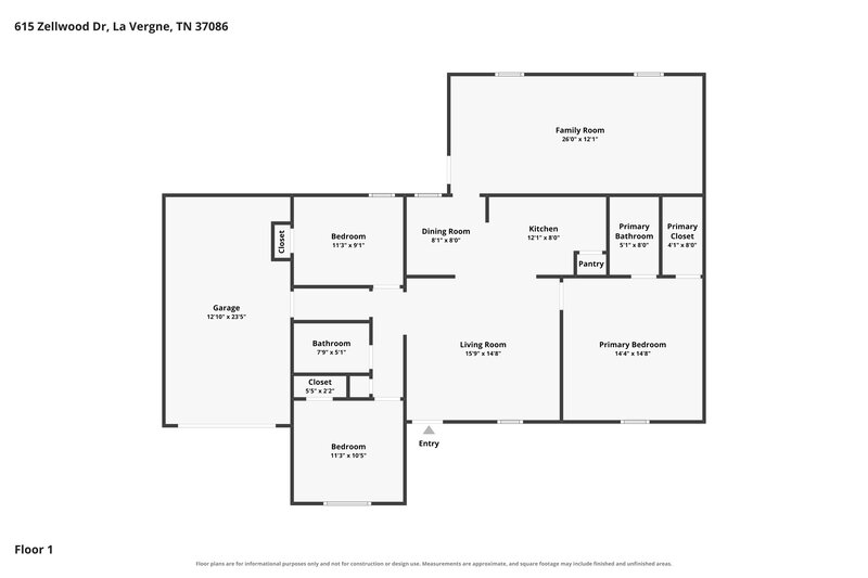 1,915/Mo, 615 Zellwood Dr La Vergne, TN 37086 Floor Plan View