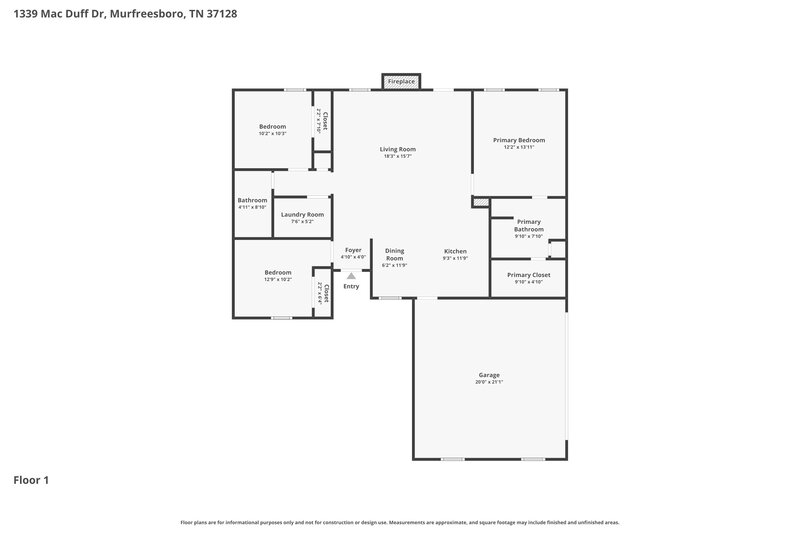 2,040/Mo, 1339 Mac Duff Dr Murfreesboro, TN 37128 Floor Plan View