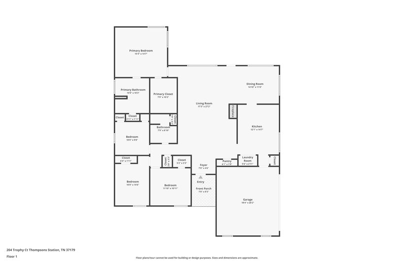 2,100/Mo, 204 Trophy Court Thompsons Station, TN 37179 Floor Plan View
