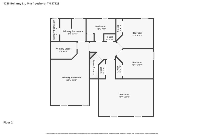 2,530/Mo, 1728 Bellamy Ln Murfreesboro, TN 37128 Floor Plan View 2