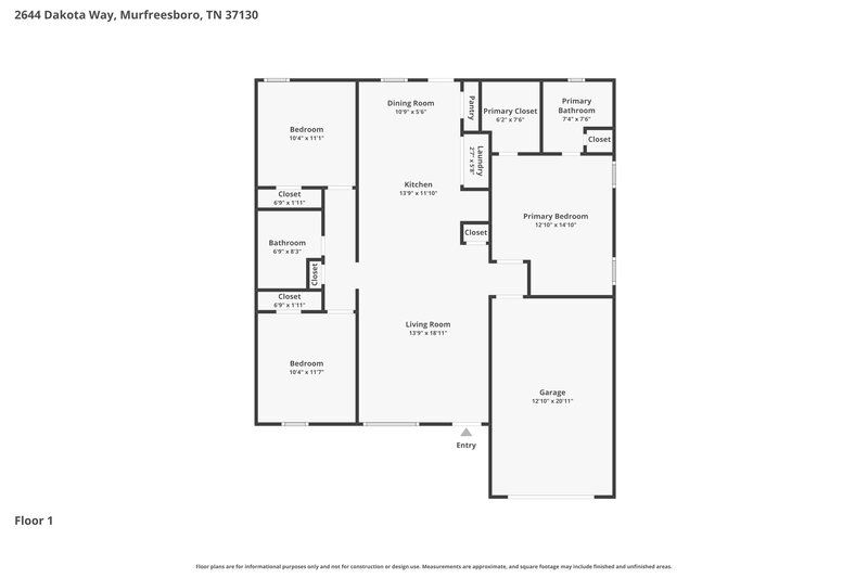2,015/Mo, 2644 Dakota Way Murfreesboro, TN 37130 Floor Plan View