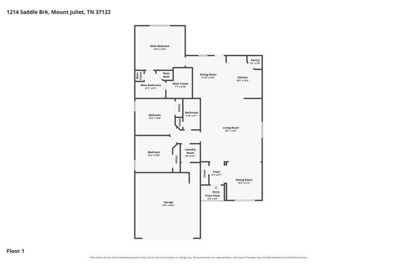 2,275/Mo, 1214 Saddle Brook Mount Juliet, TN 37122 Floorplan View
