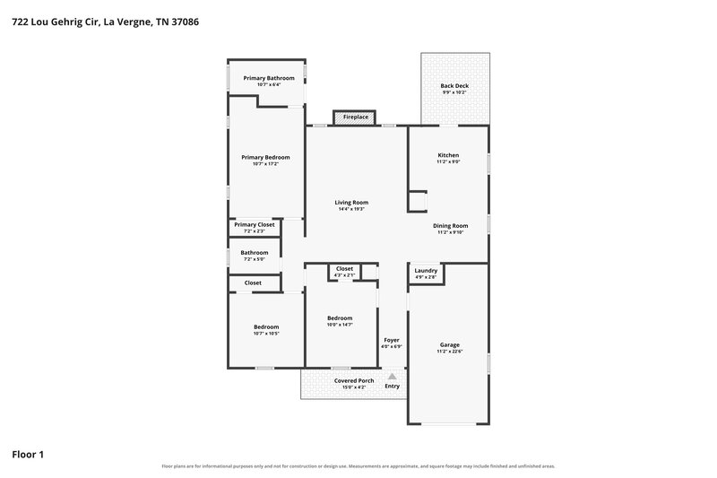 2,000/Mo, 722 Lou Gehrig Cir La Vergne, TN 37086 Floor Plan View