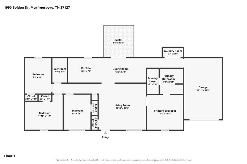 1,865/Mo, 1990 Bolden Dr Murfreesboro, TN 37127 Floor Plan View