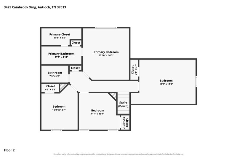 2,275/Mo, 3425 Cainbrook Crossing Antioch, TN 37013 Floor Plan View 2