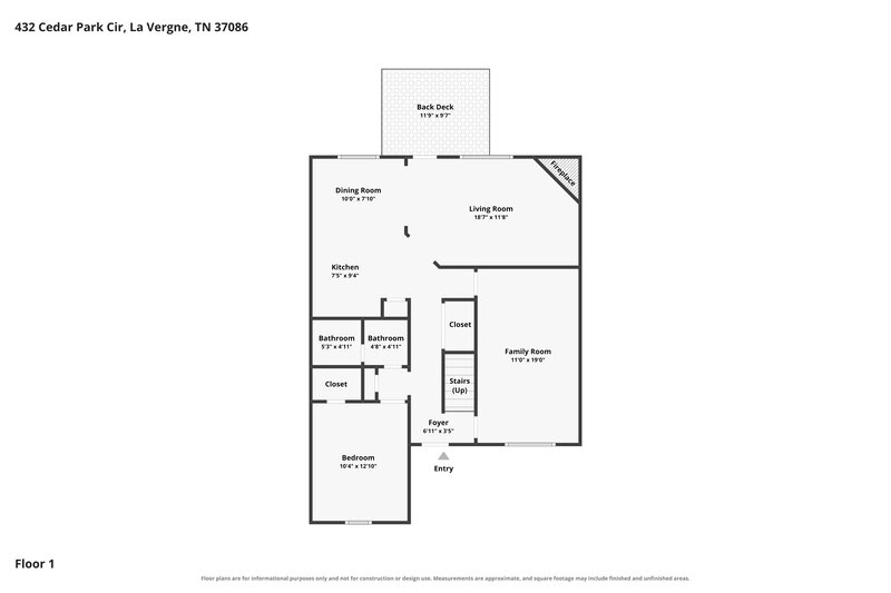 1,900/Mo, 432 Cedar Park Circle La Vergne, TN 37086 Floor Plan View