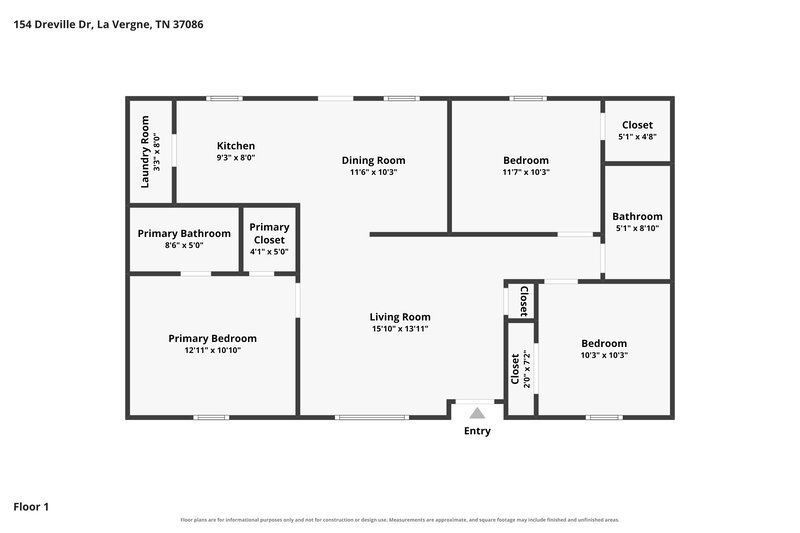 1,800/Mo, 154 Dreville Drive La Vergne, TN 37086 Floorplan View