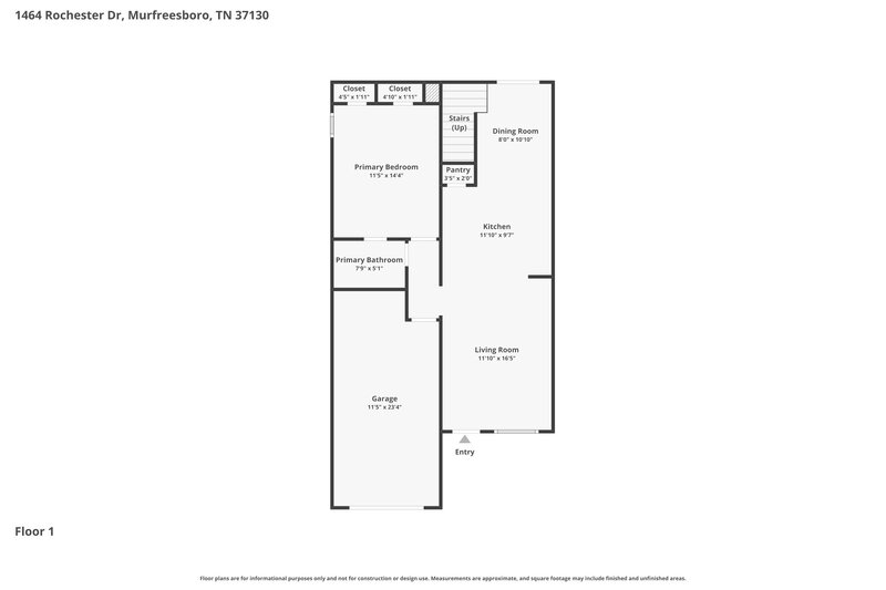 1,815/Mo, 1464 Rochester Drive Murfreesboro, TN 37130 Floor Plan View