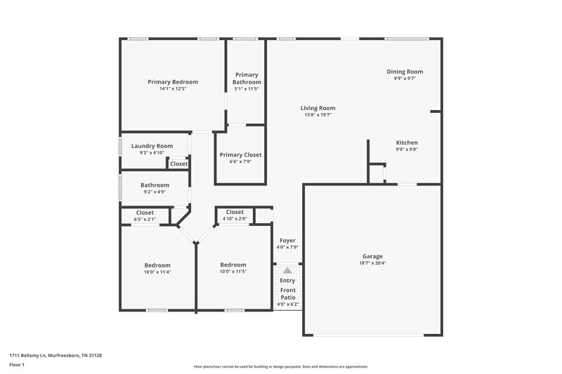 1,860/Mo, 1711 Bellamy Ln Murfreesboro, TN 37128 Floor Plan View