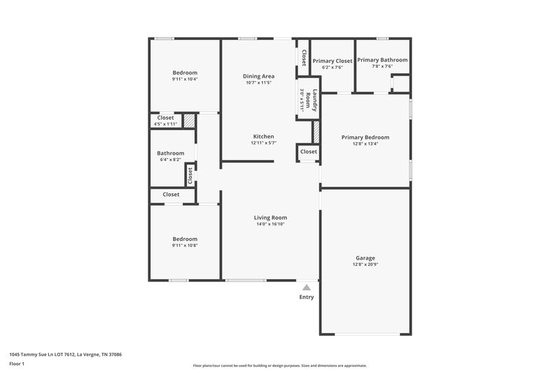 1,625/Mo, 1045 Tammy Sue Lane Lot 7612 La Vergne, TN 37086 Floor Plan View