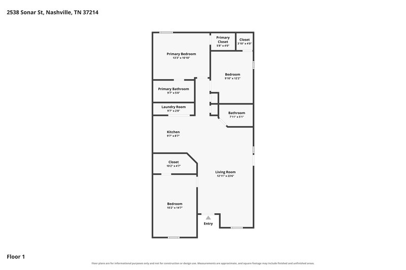 2,140/Mo, 2538 Sonar St Nashville, TN 37214 Floor Plan View