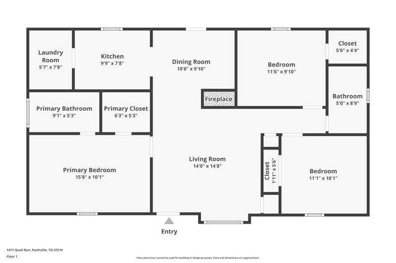 1,855/Mo, 1417 Quail Run Nashville, TN 37214 Floor Plan View