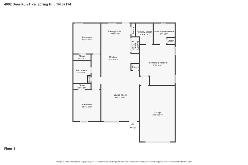 1,835/Mo, 4002 Deer Run Trce Spring Hill, TN 37174 Floor Plan View