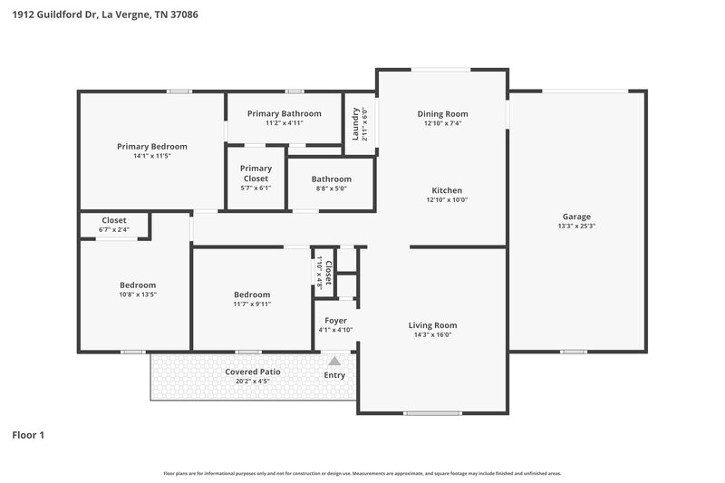 1,910/Mo, 1912 Guildford Dr La Vergne, TN 37086 Floor Plan View