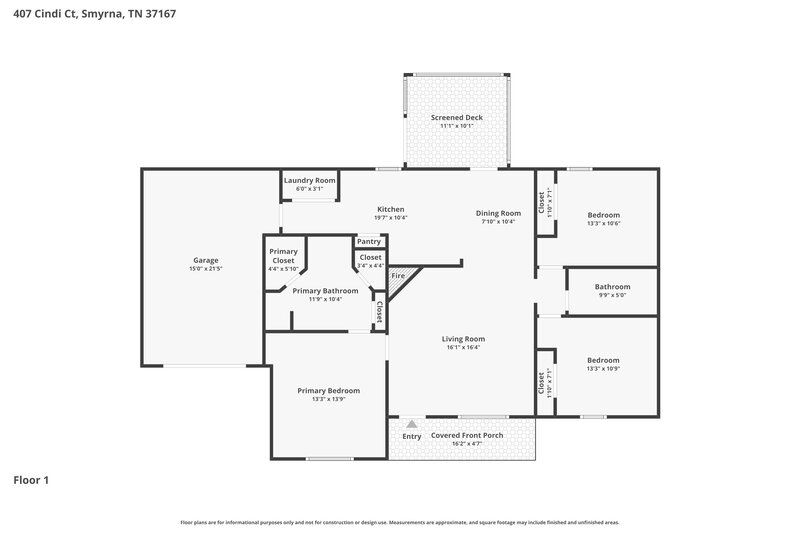 2,230/Mo, 407 Cindi Ct Smyrna, TN 37167 Floor Plan View