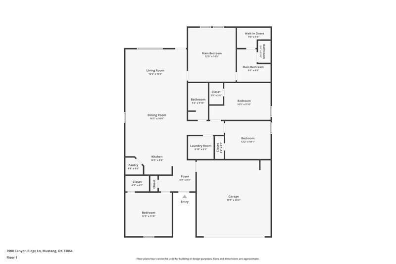 1,725/Mo, 3908 Canyon Ridge Lane Mustang, OK 73064 Floorplan View
