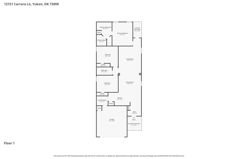 1,695/Mo, 12721 Carrara Ln Yukon, OK 73099 Floorplan View