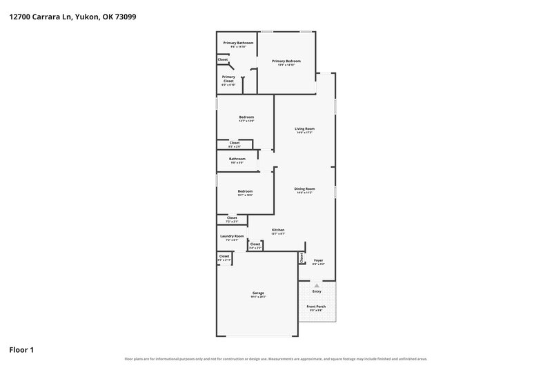 1,815/Mo, 12700 Carrara Ln Yukon, OK 73099 Floor Plan View