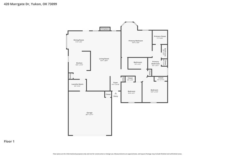 1,755/Mo, 420 Marrgate Dr Yukon, OK 73099 Floor Plan View