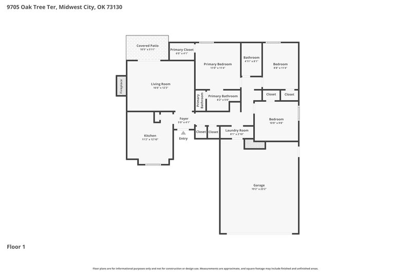 1,425/Mo, 9705 Oaktree Terrace Midwest City, OK 73130 Floor Plan View