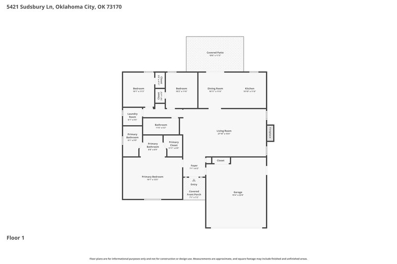 1,730/Mo, 5421 Sudbury Ln Oklahoma City, OK 73135 Floor Plan View