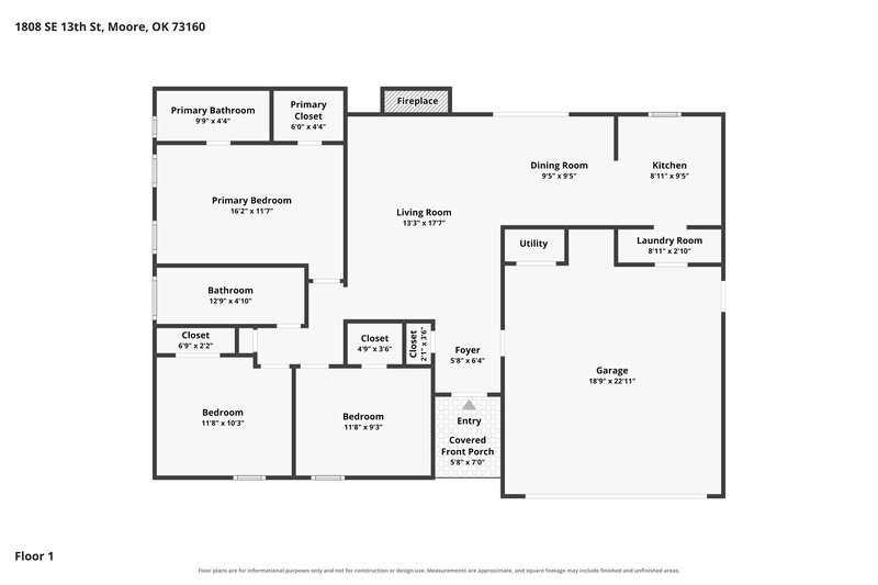 1,380/Mo, 1808 SE 13th St Moore, OK 73160 Floor Plan View